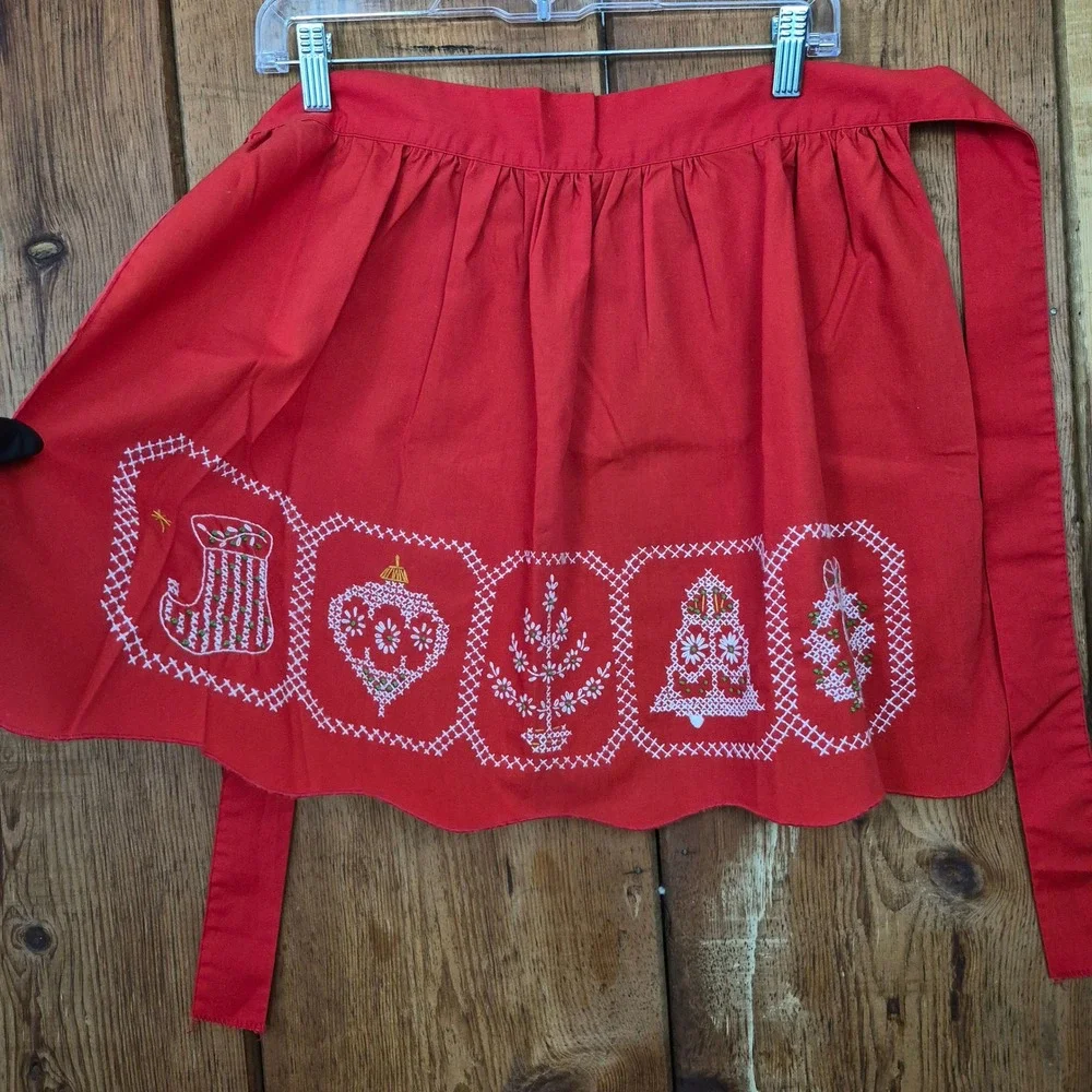 Vintage Christmas Red Cross Stitch Apron and Table Runner Set